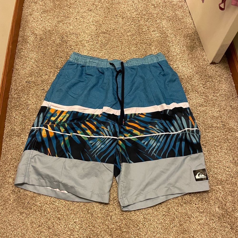 Quiksilver Men's Blue and Gray Tropical Swim Trunks